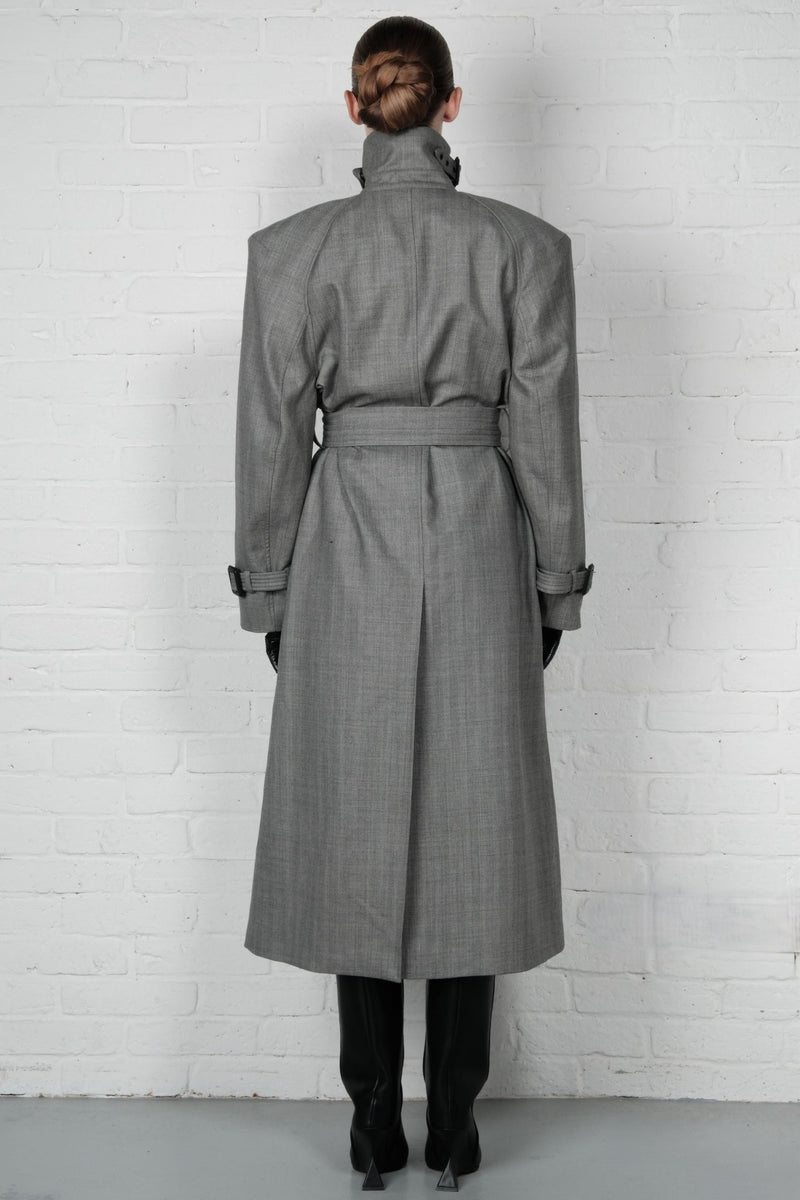 Double-Breasted High Collar Trench Coat - AFTERHOURS