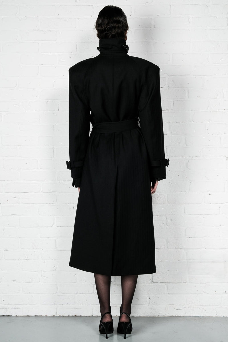 Double-Breasted High Collar Trench Coat - AFTERHOURS