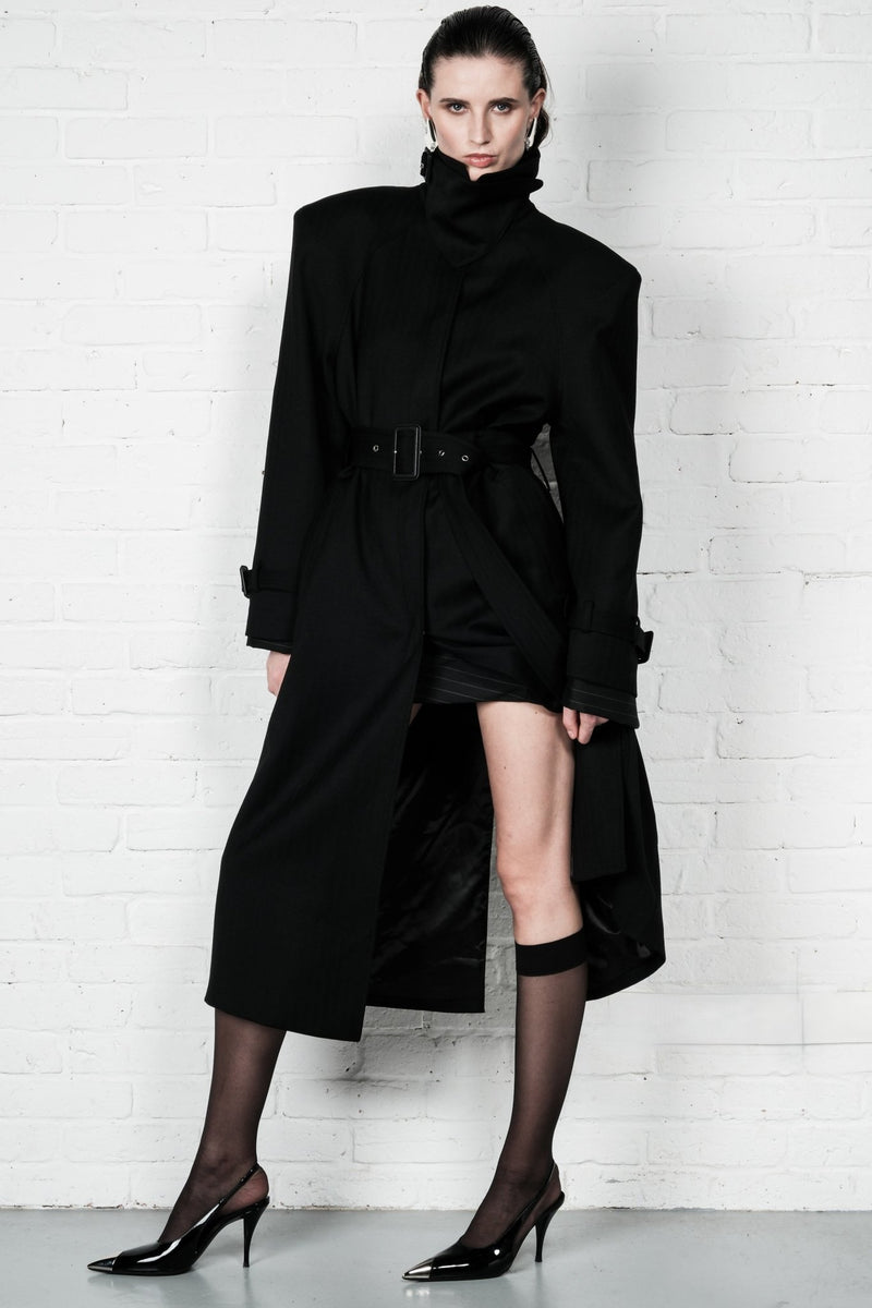 Double-Breasted High Collar Trench Coat - AFTERHOURS