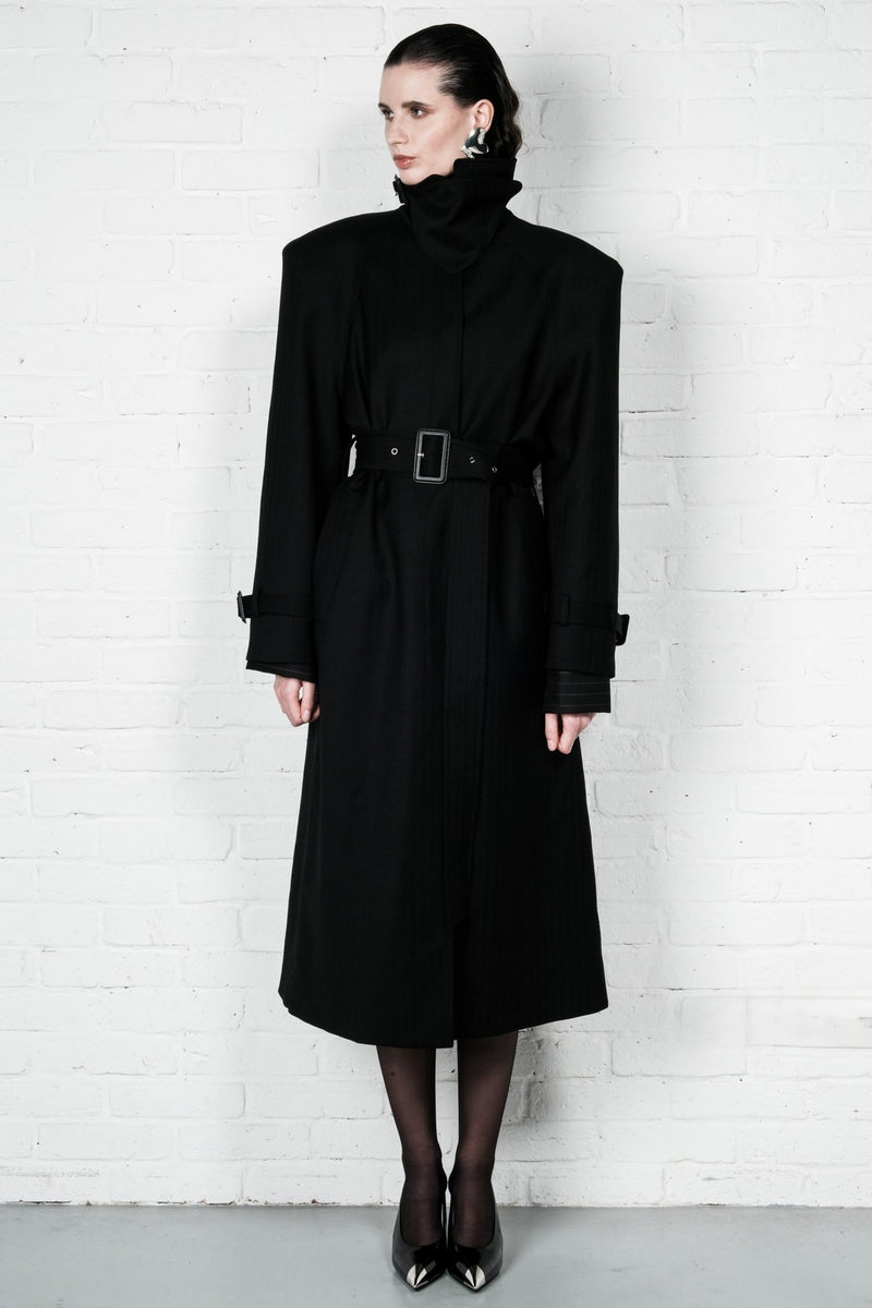 Double-Breasted High Collar Trench Coat - AFTERHOURS