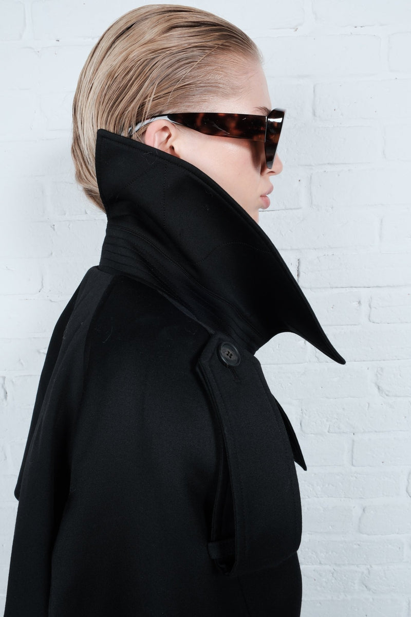 Double-Breasted High Collar Trench Coat - AFTERHOURS