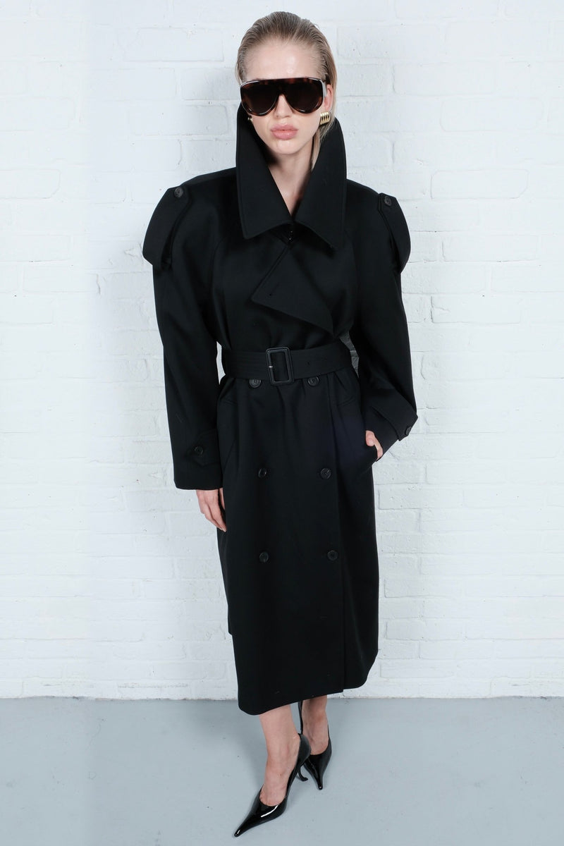 Double-Breasted High Collar Trench Coat - AFTERHOURS