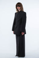 High-Collar Wrap Blazer - Charcoal