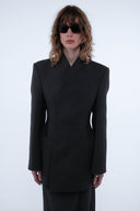 High-Collar Wrap Blazer - Charcoal