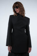 High-Collar Wrap Blazer - Charcoal