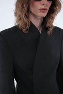 High-Collar Wrap Blazer - Charcoal