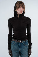 Hooded Ribbed Top - Black