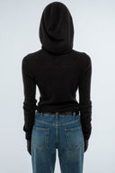 Hooded Ribbed Top - Black