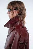 Cropped Trench Leather Jacket - Burgundy