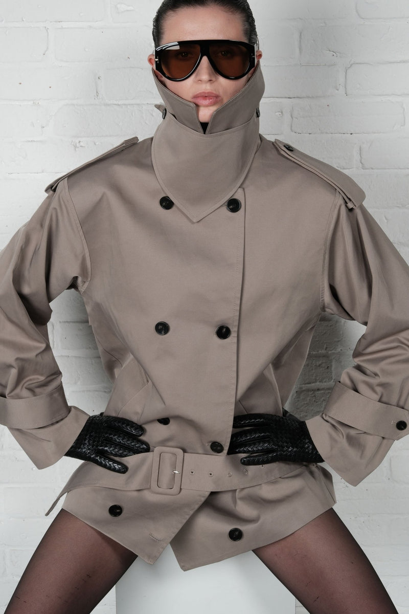 Funnel-Neck Midi Trench Coat - AFTERHOURS
