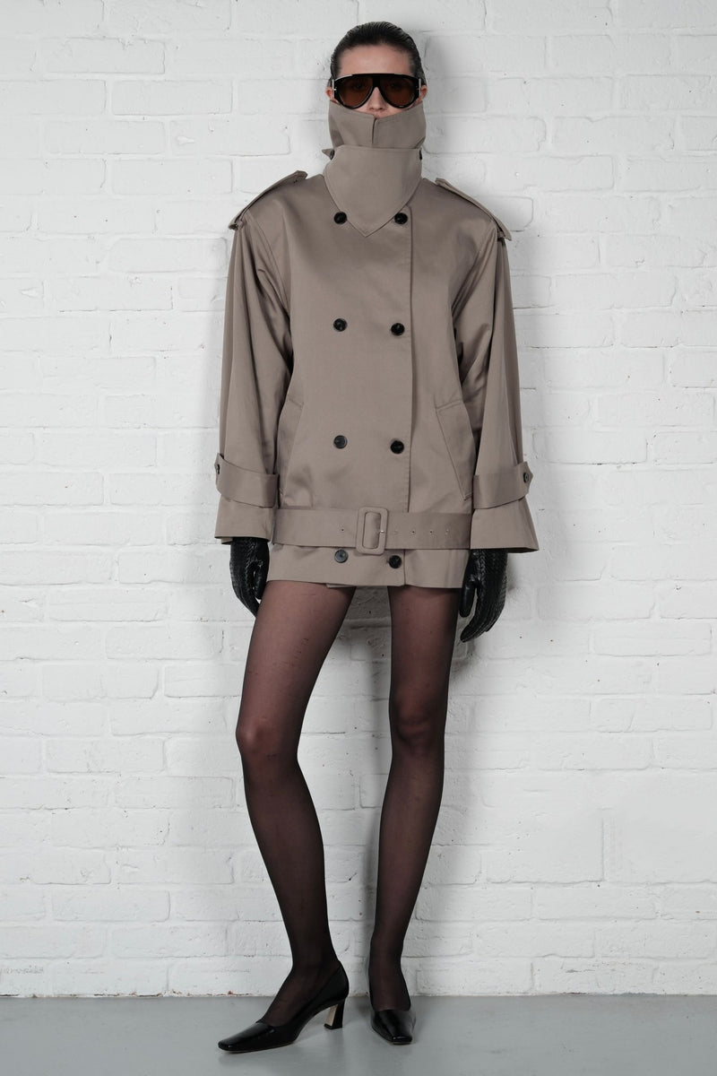 Funnel-Neck Midi Trench Coat - AFTERHOURS