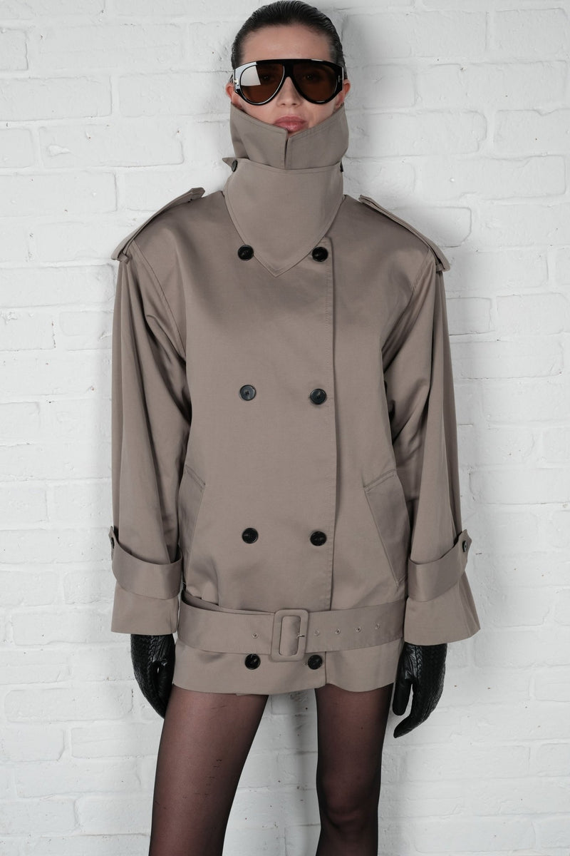 Funnel-Neck Midi Trench Coat - AFTERHOURS