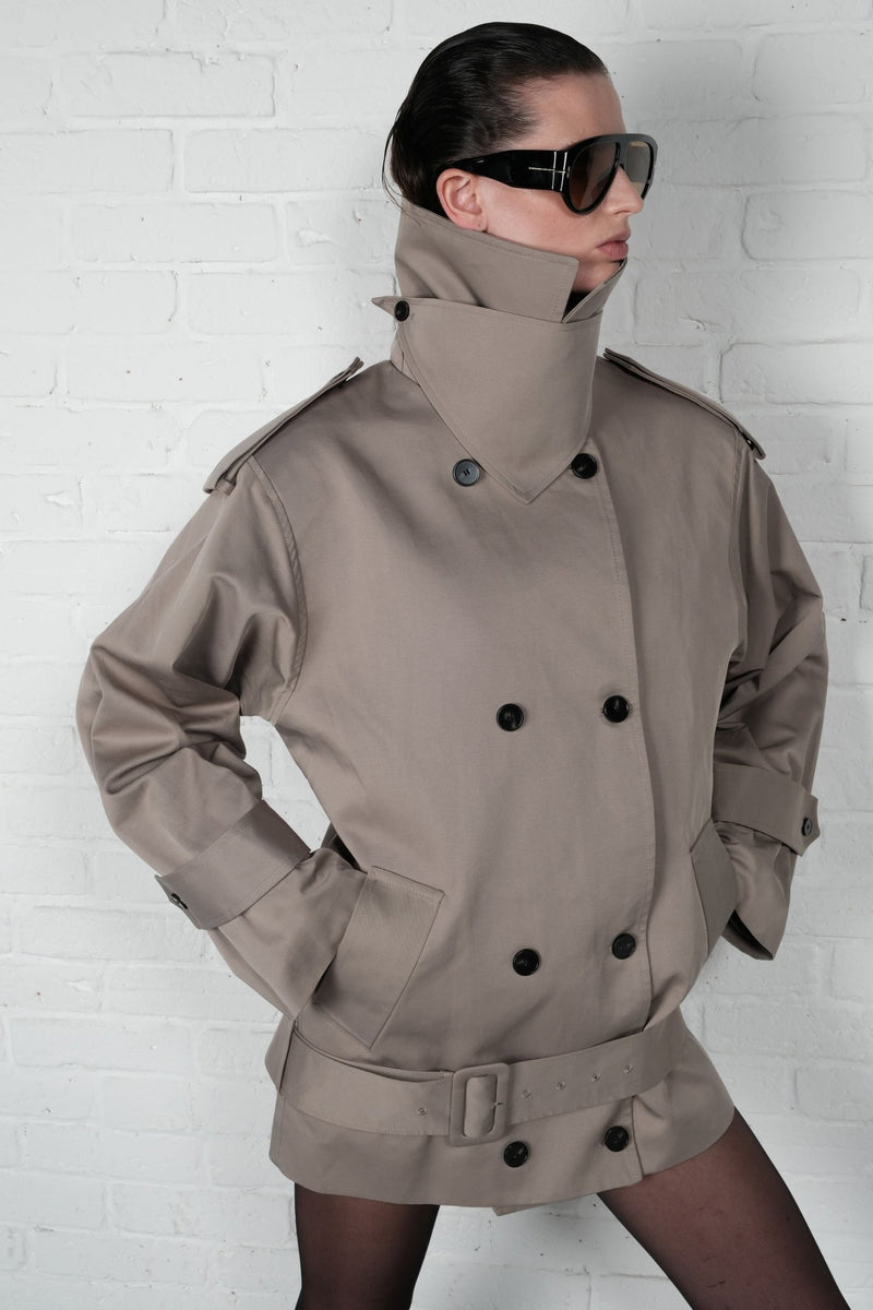 Funnel-Neck Midi Trench Coat - AFTERHOURS