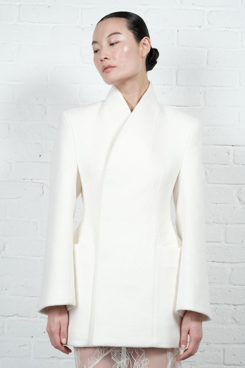 High-Collar Wool Wrap Blazer - AFTERHOURS