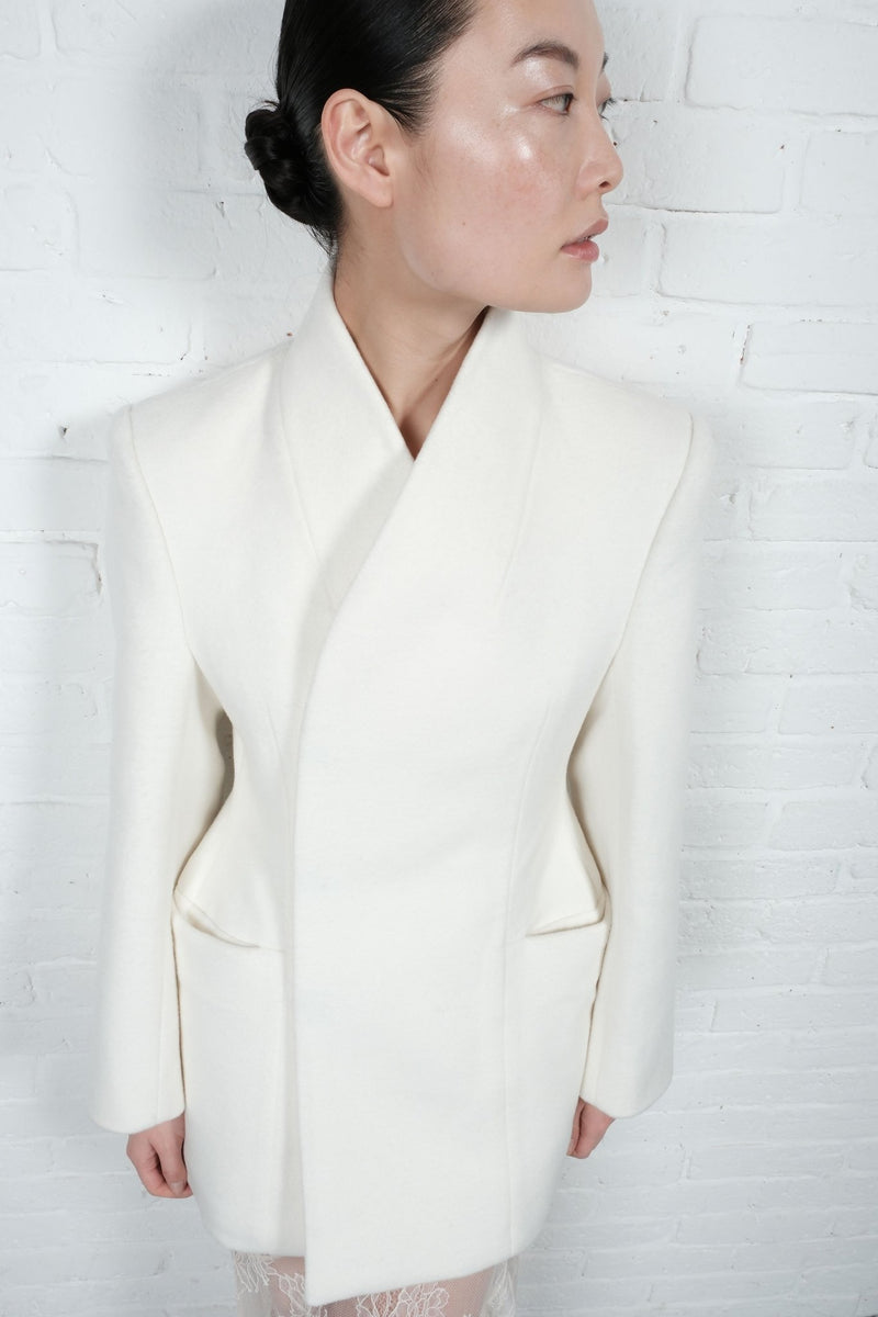 High-Collar Wool Wrap Blazer - AFTERHOURS