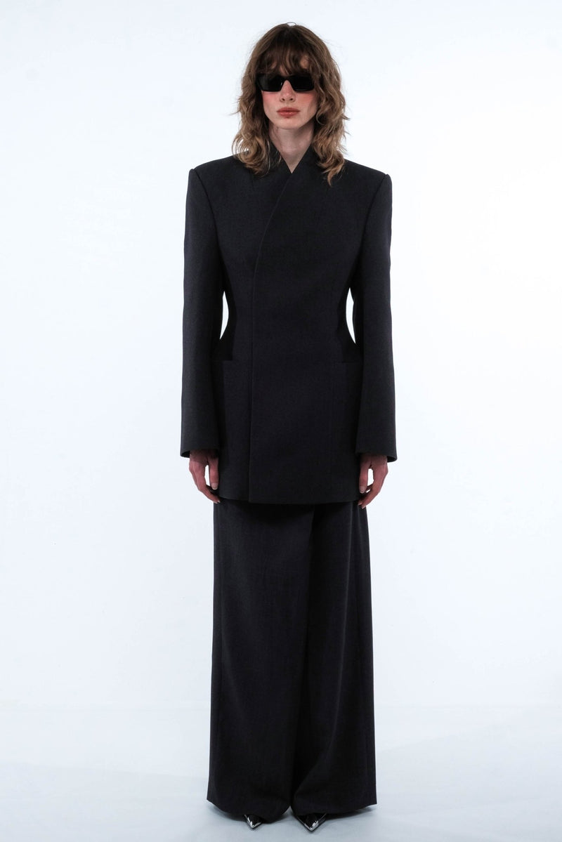High-Collar Wrap Blazer - AFTERHOURS