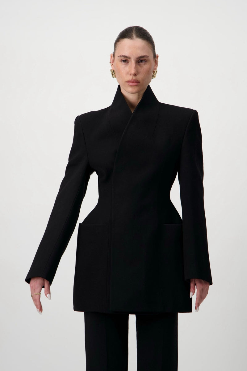 High-Collar Wrap Blazer - AFTERHOURS