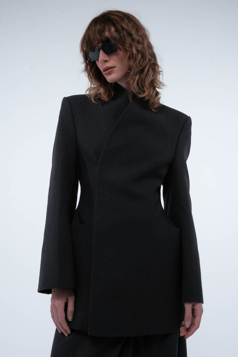 High-Collar Wrap Blazer - AFTERHOURS