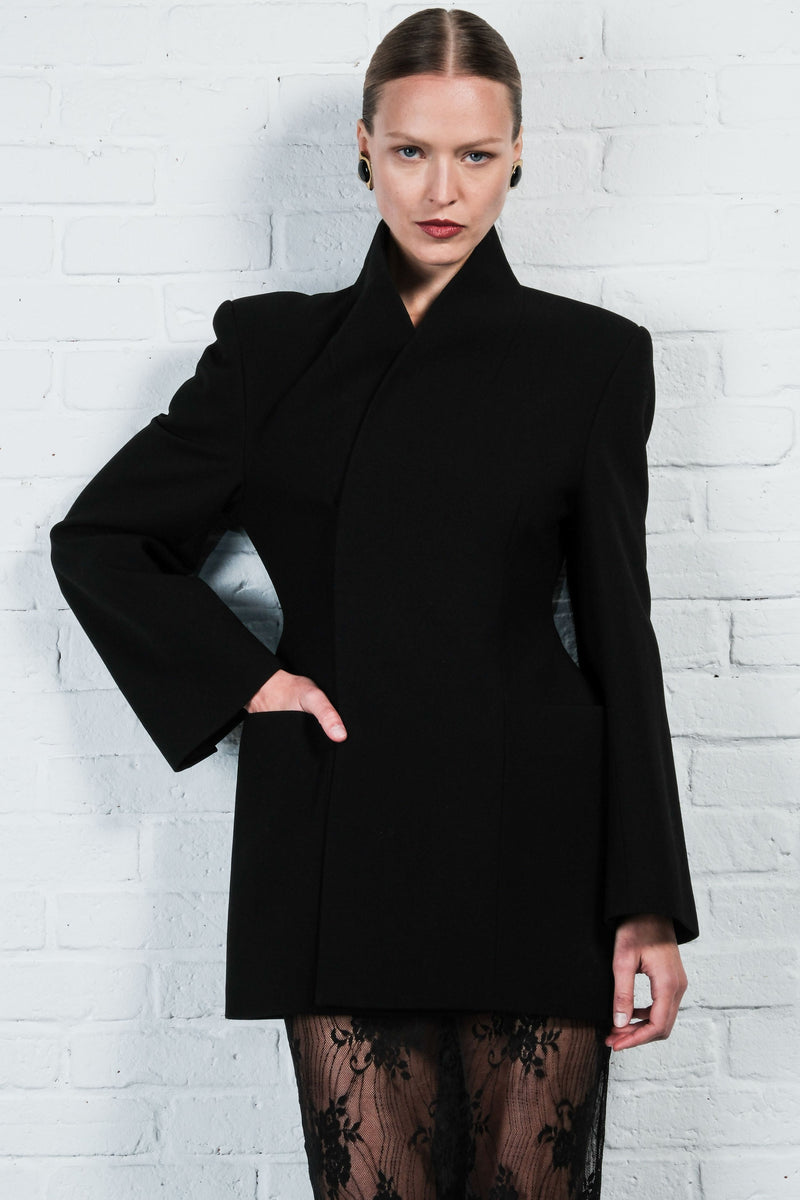 High-Collar Wrap Blazer by AFTERHOURS