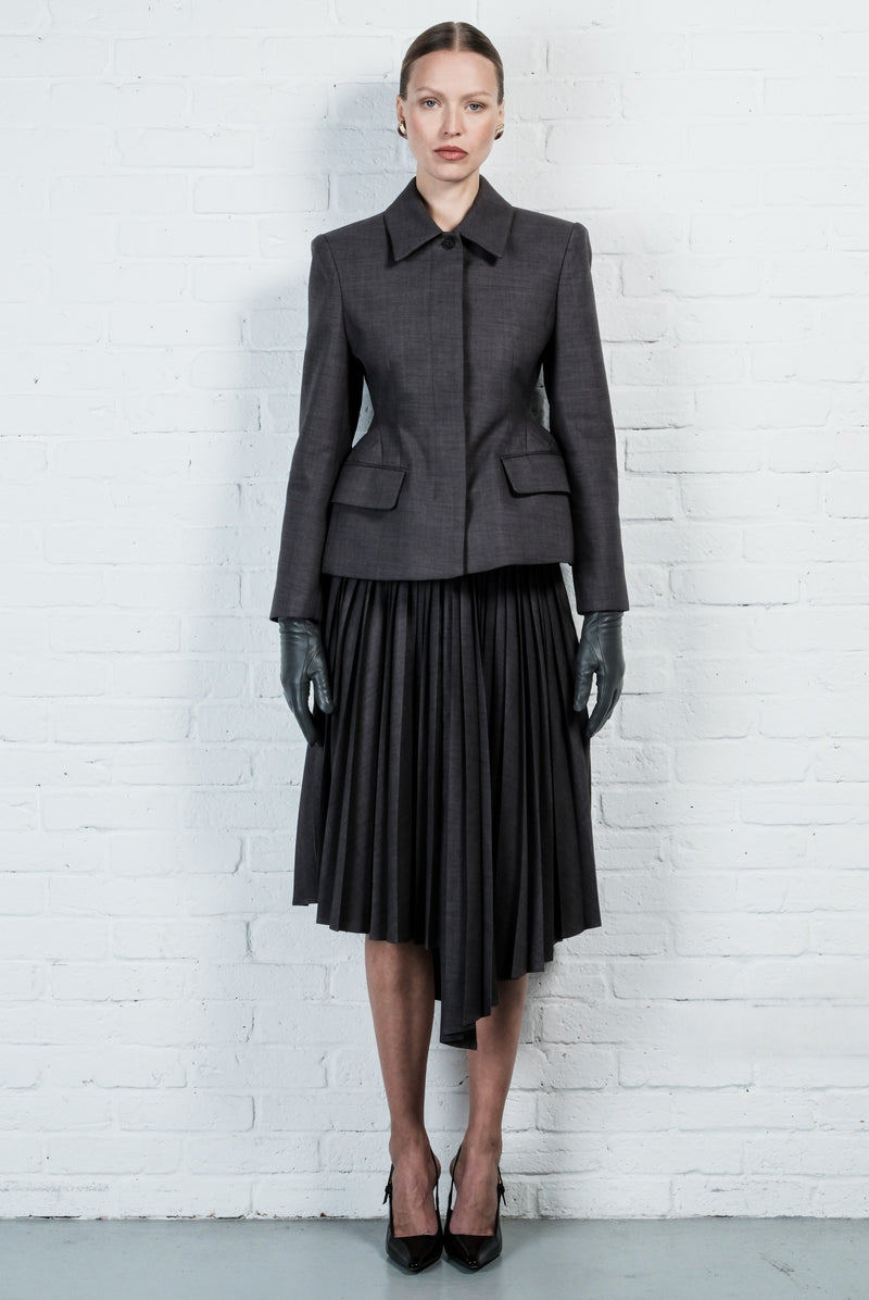 Asymmetric pleated skirt