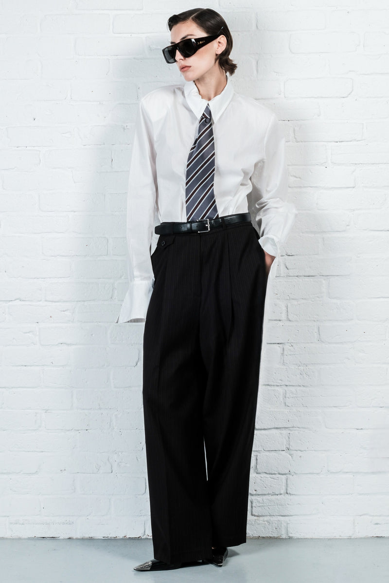 Pinstripe Wide-Leg Trousers