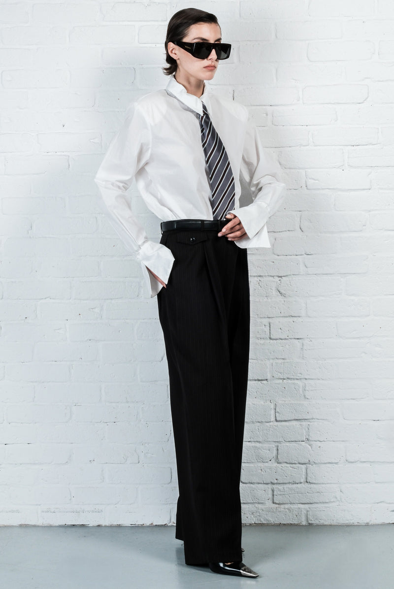 Pinstripe Wide-Leg Trousers