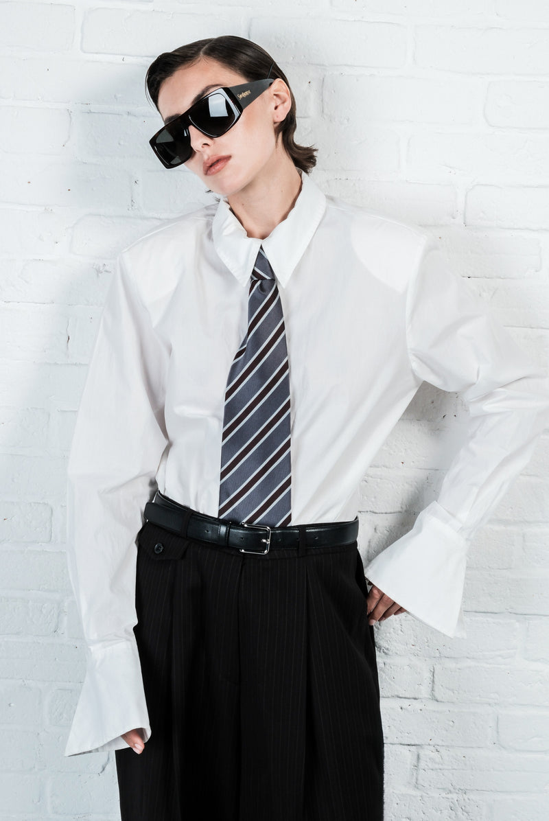 Pinstripe Wide-Leg Trousers