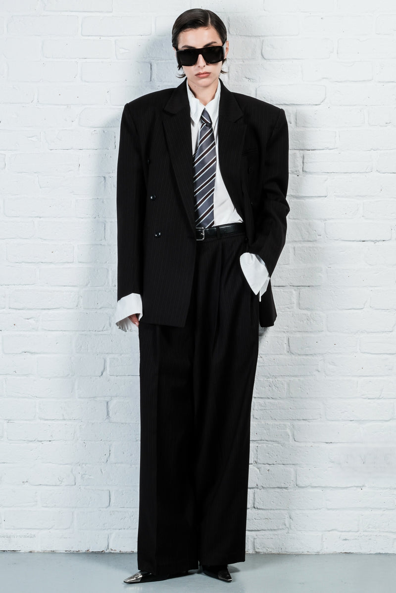 Pinstripe Double-Breasted Blazer