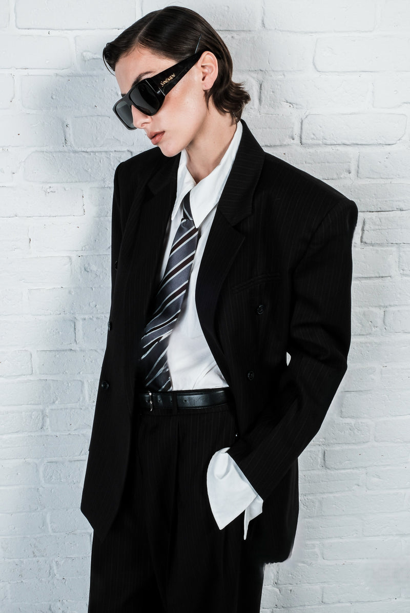 Pinstripe Double-Breasted Blazer