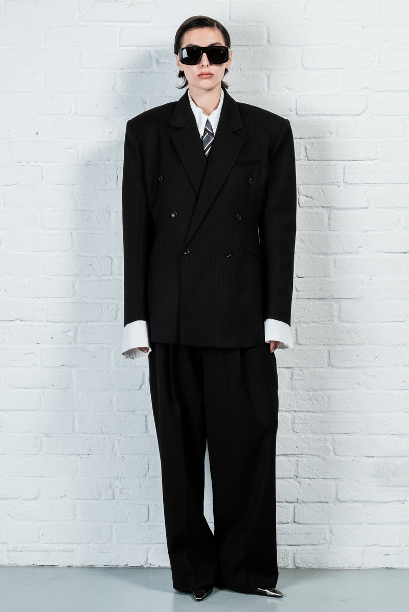 Pinstripe Double-Breasted Blazer