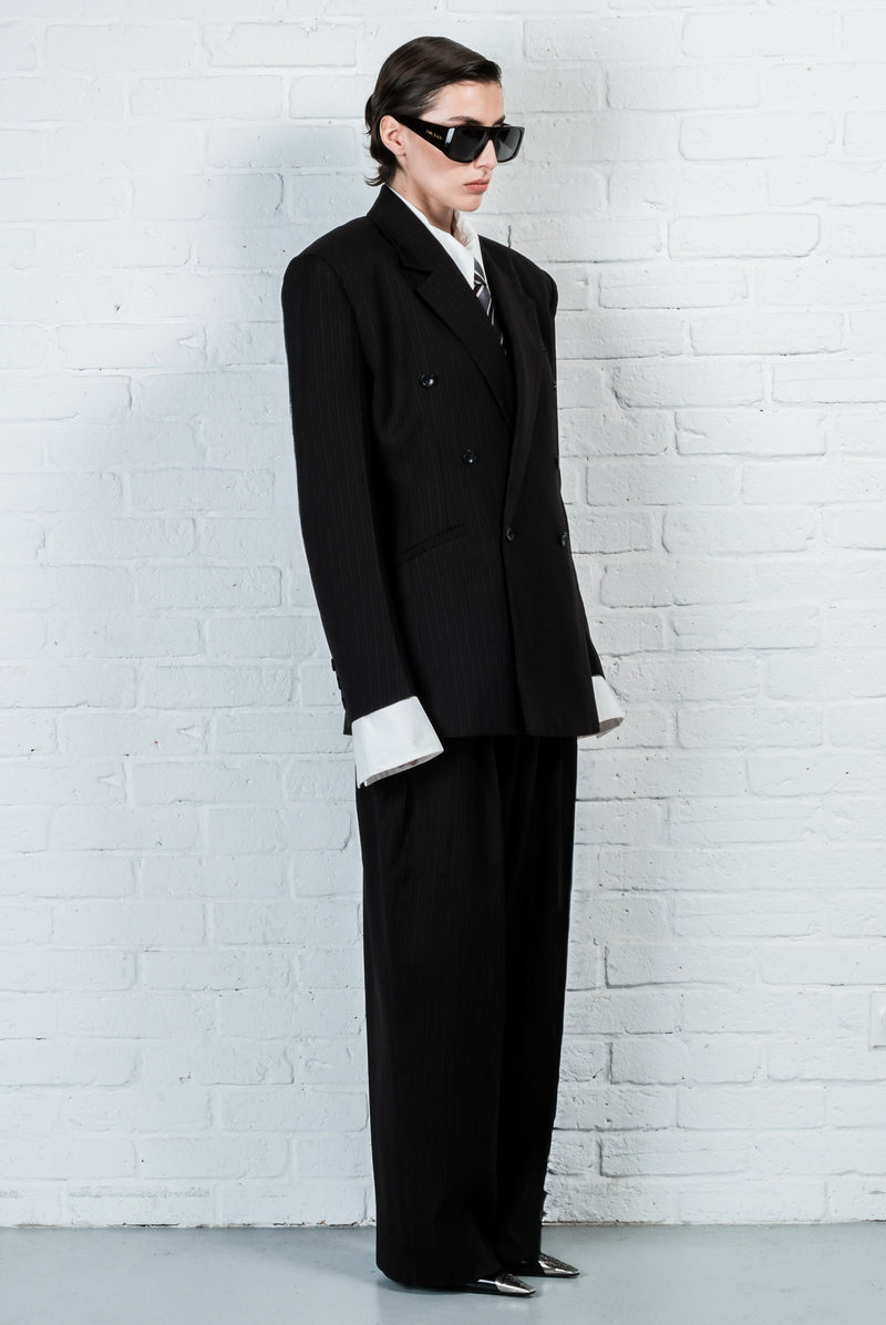 Pinstripe Double-Breasted Blazer