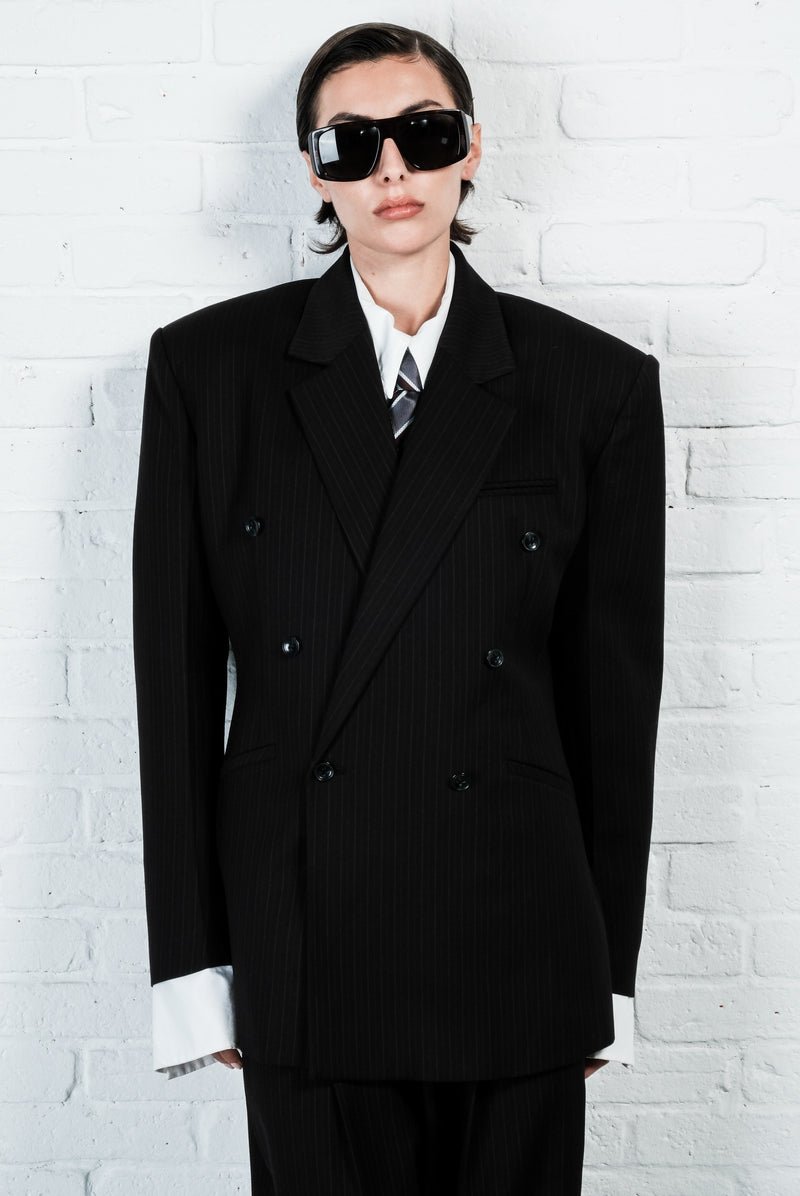 Pinstripe Double-Breasted Blazer