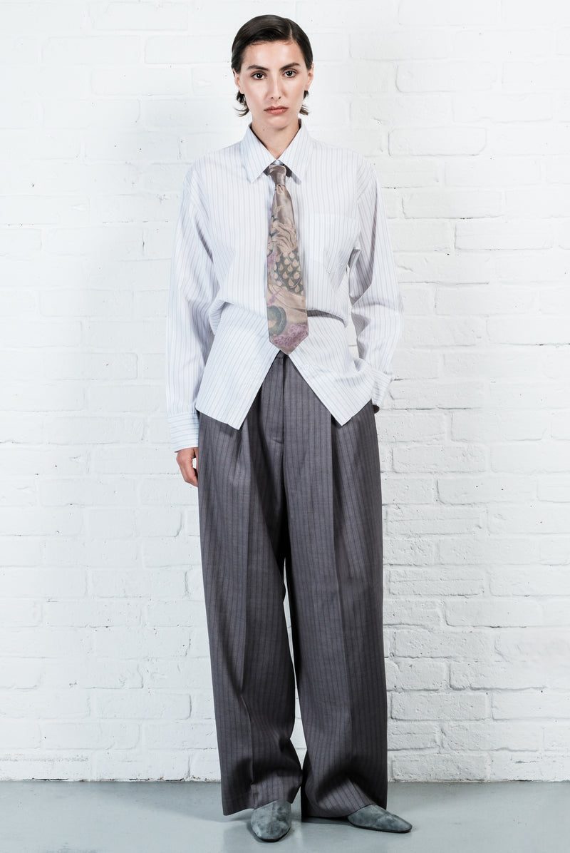 Pinstripe Wide-Leg Trousers