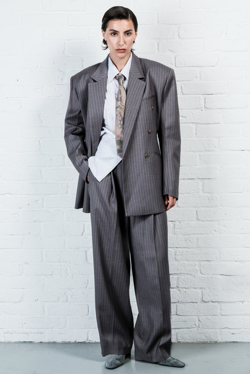 Pinstripe Wide-Leg Trousers