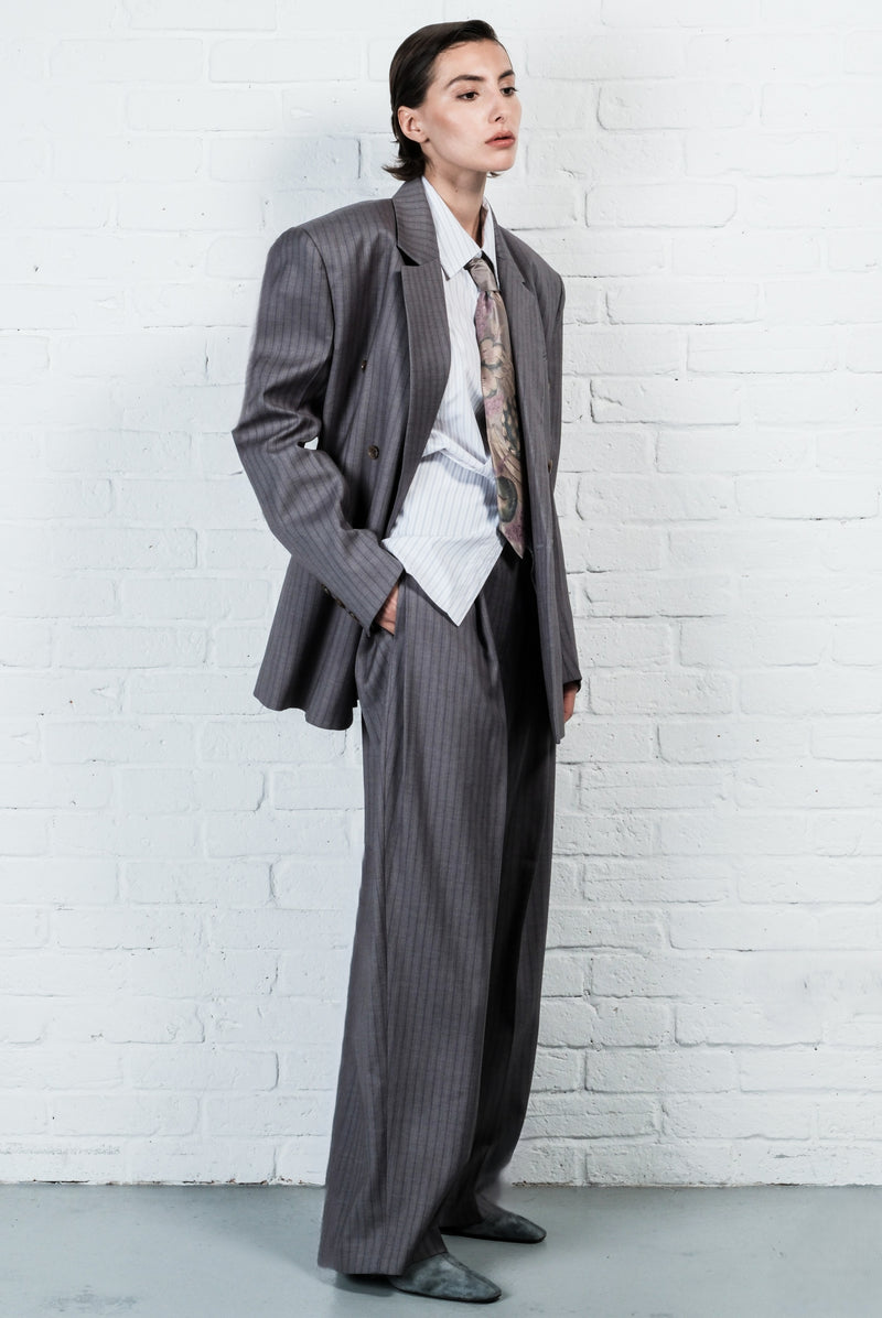 Pinstripe Wide-Leg Trousers
