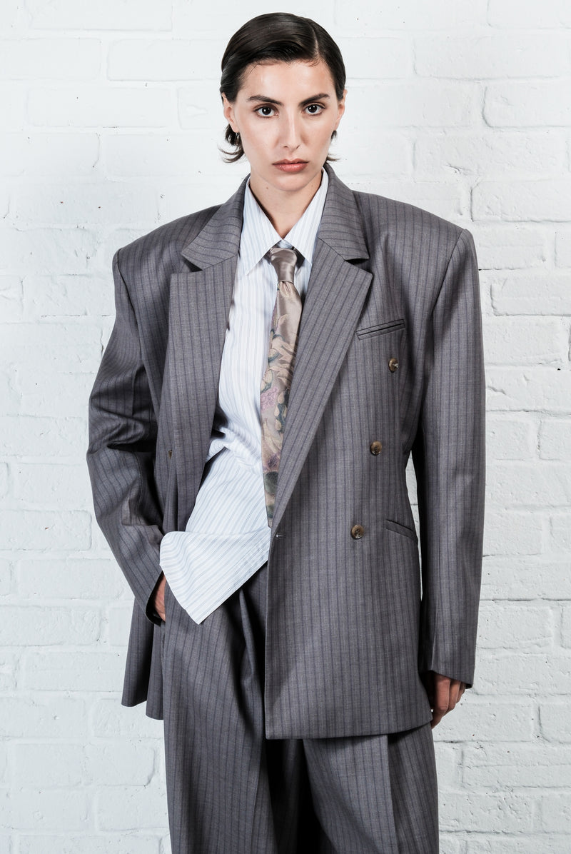 Pinstripe Double-Breasted Blazer