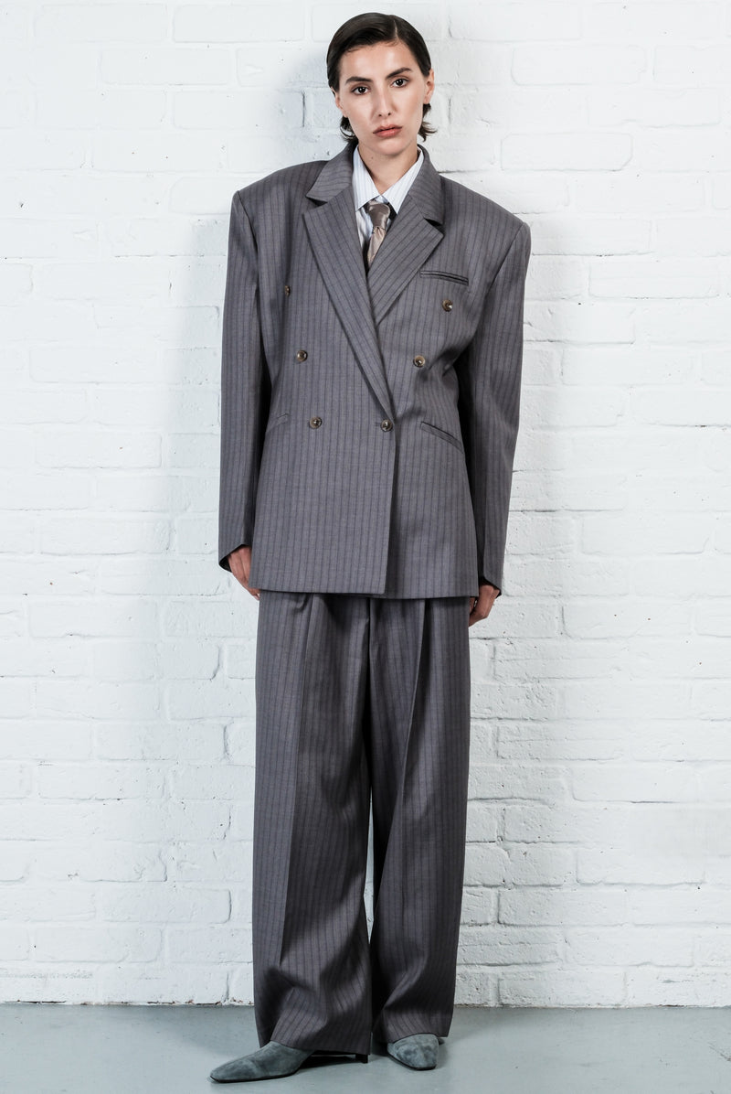 Pinstripe Double-Breasted Blazer