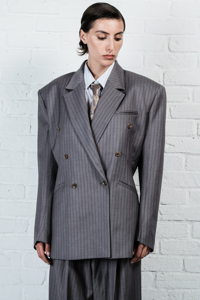 Pinstripe Double-Breasted Blazer