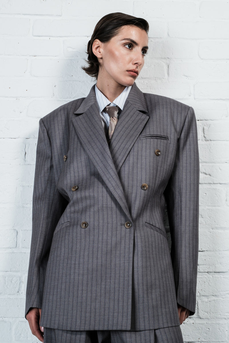 Pinstripe Double-Breasted Blazer