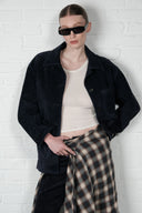 Suede Leather Blazer - Navy