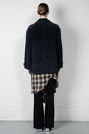 Suede Leather Blazer - Navy