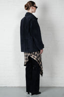Suede Leather Blazer - Navy