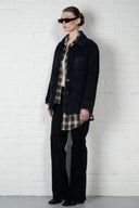 Suede Leather Blazer - Navy