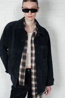 Suede Leather Blazer - Navy