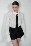 Satin Balloon Mini Skirt - Black