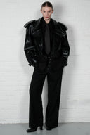 Cropped Trench Leather Jacket - Black