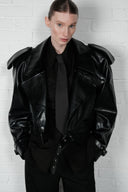 Cropped Trench Leather Jacket - Black