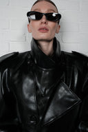 Cropped Trench Leather Jacket - Black