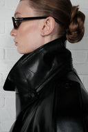 Cropped Trench Leather Jacket - Black