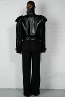 Cropped Trench Leather Jacket - Black